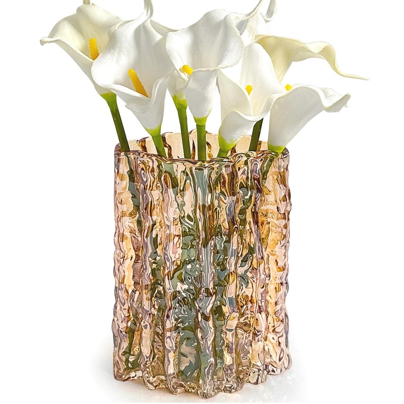 Aoderun Glass Vase Crystal Vase Heavy Duty Large Flower Vase for Dining Table Kitchen Office Home Shelf Wedding Living Room CenterpiecesAmber