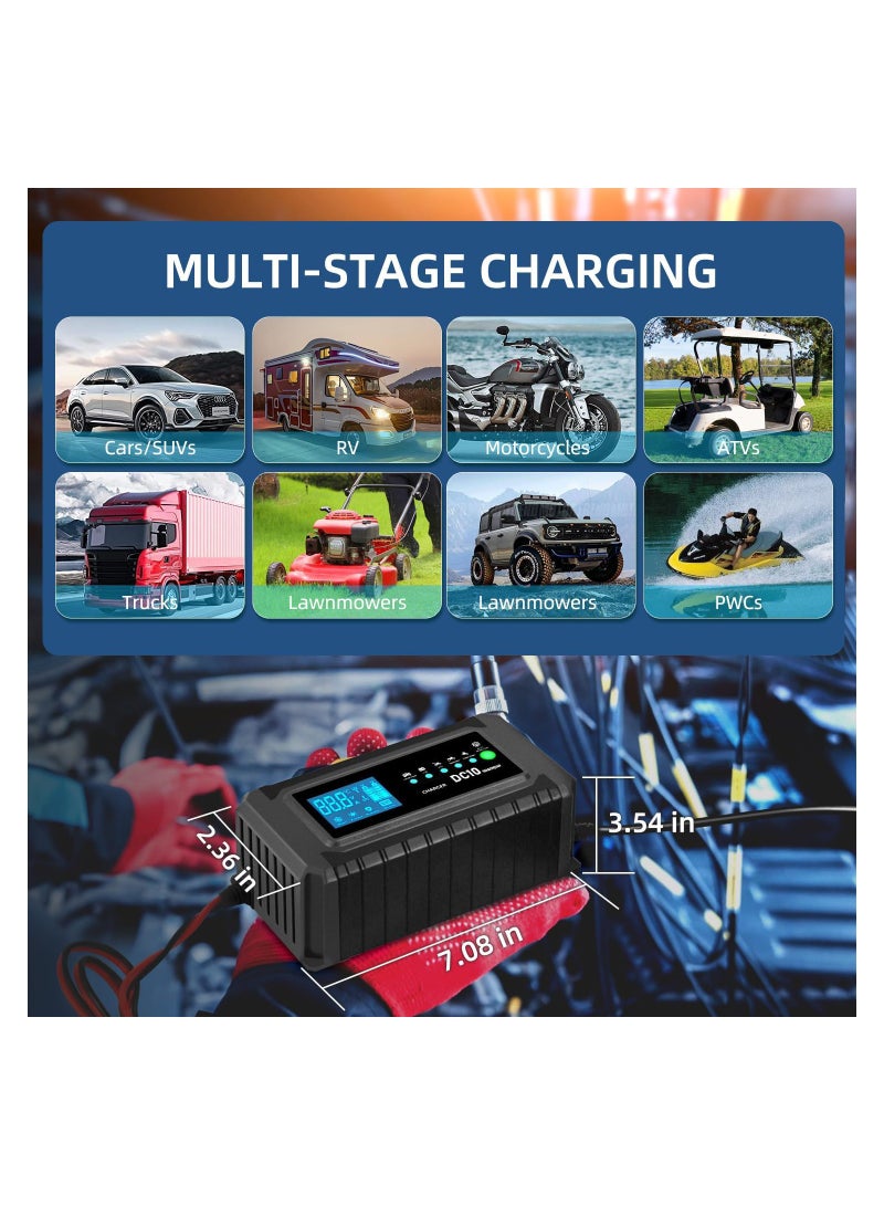 SYOSI Battery Charger Smart Car Battery Charger Automotive Charger Battery Maintainer Trickle Charger Float Charger and Desulfator for AGM Motorcycle Lawn Mower and Lead-Acid Batteries - Image 5
