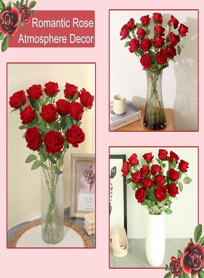 Cloudecor مجموعة كلاودديكور من 12 وردة حمراء اصطناعية، ورود صناعية مخملية حريرية لتزيين المنزل وحفلات الزفاف - Image 2