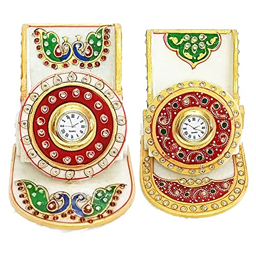 Handicraft Kingdom Mobile Holder for Bedroom Cell Phone Desktop Stand with Inbuilt Small Clock for Kitchen Living Room Office Table Approx Size 55 Inch Wt 1150 Gm Pack of 2 - Image 1