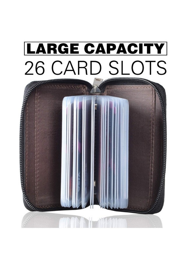 إيزي يو لايف محفظة Easyoulife المصنوعة من الجلد الطبيعي مزودة بسحاب وحامل بطاقات مع 26 فتحة للبطاقات (أسود) - Image 2