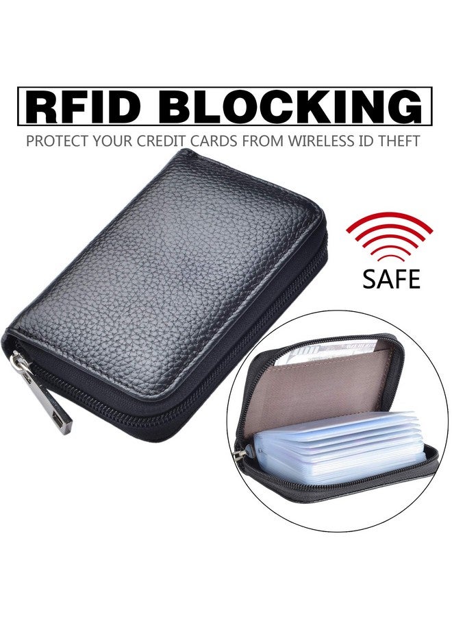 إيزي يو لايف محفظة Easyoulife المصنوعة من الجلد الطبيعي مزودة بسحاب وحامل بطاقات مع 26 فتحة للبطاقات (أسود) - Image 4