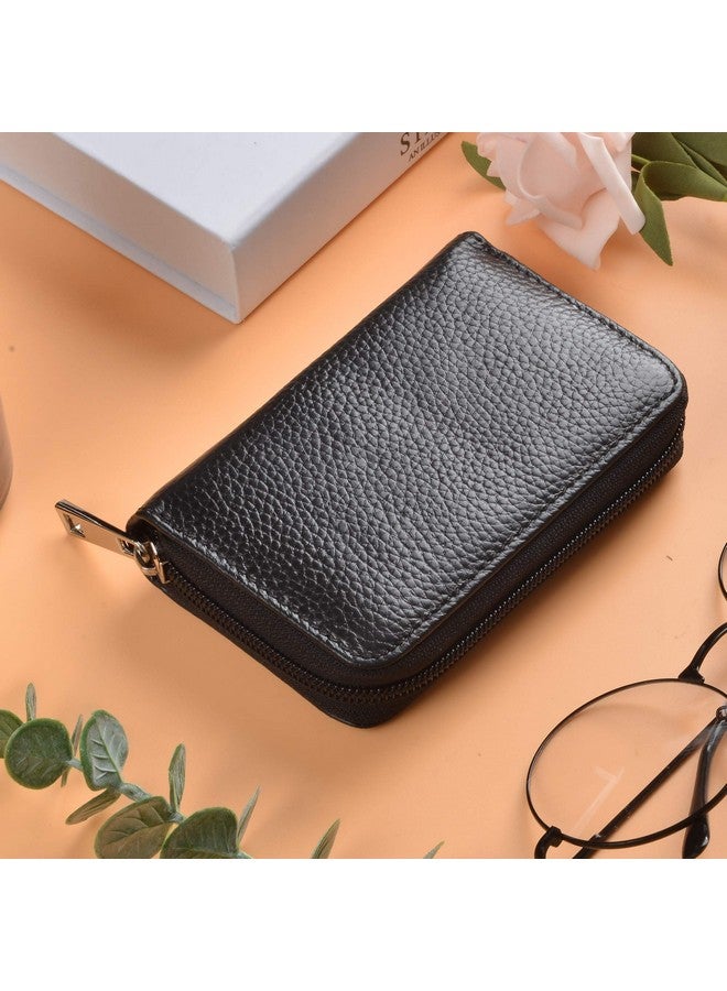 إيزي يو لايف محفظة Easyoulife المصنوعة من الجلد الطبيعي مزودة بسحاب وحامل بطاقات مع 26 فتحة للبطاقات (أسود) - Image 1