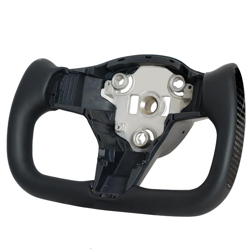 JIANGGAI Yoke Steering Wheel Black Microfiber Leather with Side Carbon Fiber for Tesla Model 3Y 20172023 With Heating Function