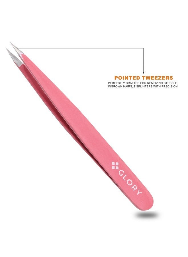 جلوري مجموعة ملاقط الحواجب من الفولاذ المقاوم للصدأ، ملاقط إزالة الشعر المائلة والمدببة للحواجب والحواجب الاحترافية ومجموعة ملاقط نتف شعر الوجه (وردي) - Image 3