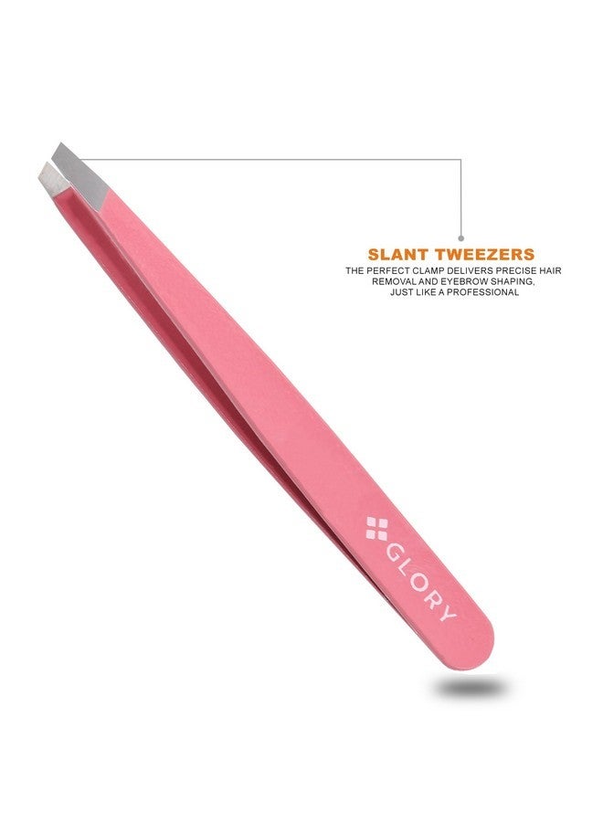 جلوري مجموعة ملاقط الحواجب من الفولاذ المقاوم للصدأ، ملاقط إزالة الشعر المائلة والمدببة للحواجب والحواجب الاحترافية ومجموعة ملاقط نتف شعر الوجه (وردي) - Image 4