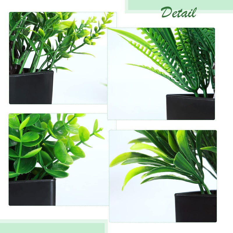 GREENTIME 4 Pack Fake Plants in Black Pot Mini Artificial Eucalyptus Potted Plant Small Faux Grass Greenery Potted Plants for Indoor Home Office Farmhouse Bathroom Table Decoration - Image 3