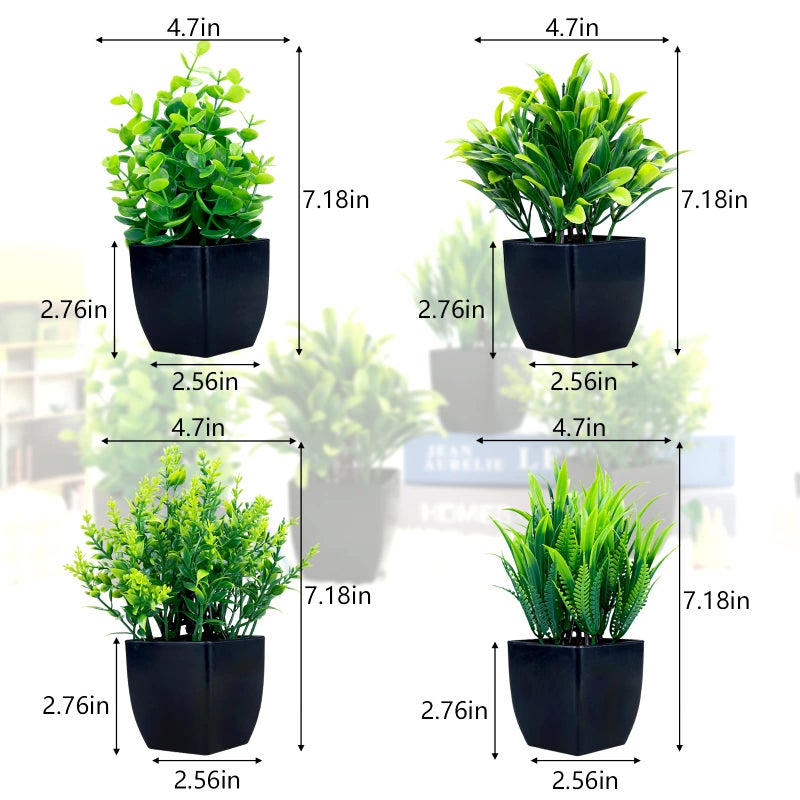 GREENTIME 4 Pack Fake Plants in Black Pot Mini Artificial Eucalyptus Potted Plant Small Faux Grass Greenery Potted Plants for Indoor Home Office Farmhouse Bathroom Table Decoration - Image 2