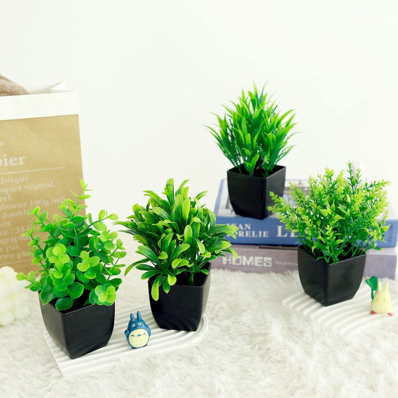 GREENTIME 4 Pack Fake Plants in Black Pot Mini Artificial Eucalyptus Potted Plant Small Faux Grass Greenery Potted Plants for Indoor Home Office Farmhouse Bathroom Table Decoration - Image 5
