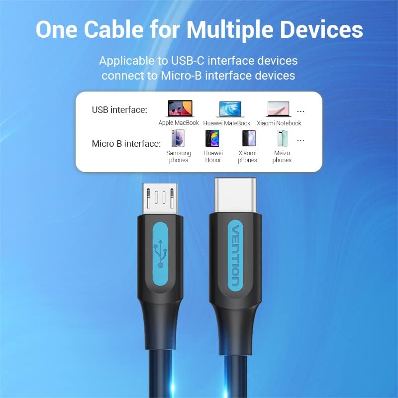 كابل VENTION من USB-C إلى Micro-B موصل من النوع C إلى Micro-B لأجهزة Samsung وHuawei وXiaomi وMeizu وMacBook وXiaomi Notebook (من C إلى Micro-B، 0.5 م) - Image 4
