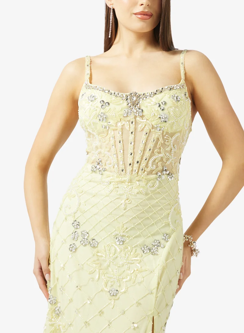 Namshi x  Corset Bodice Bead Embellished Evening Gown for Women | Best Price UAE