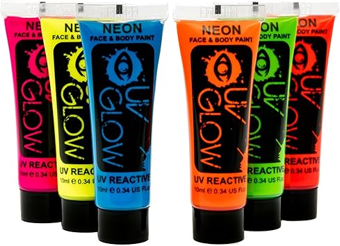 UV Glow Neon Face and Body Paint Set of 6 Tubes Fluorescent Brightest glow under UV - Image 2