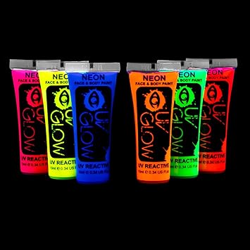 UV Glow Neon Face and Body Paint Set of 6 Tubes Fluorescent Brightest glow under UV - Image 1