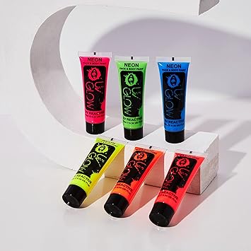 UV Glow Neon Face and Body Paint Set of 6 Tubes Fluorescent Brightest glow under UV - Image 5