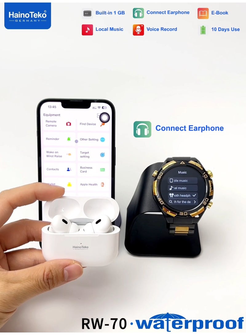 Haino Teko RW-70 AMOLED Waterproof Smart Watch with 1GB Built-in Storage 10-Day Battery and 3 Pair Straps Designed for Men - Image 4