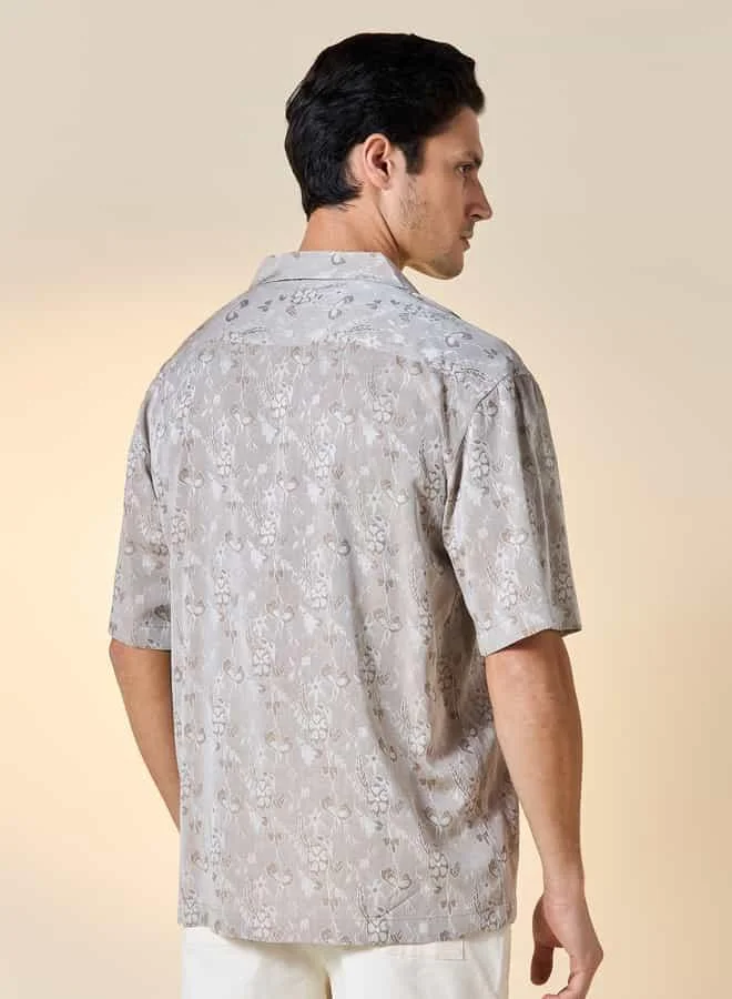 Iconic Iconic Regular Fit Printed Shirt with Short Sleeves