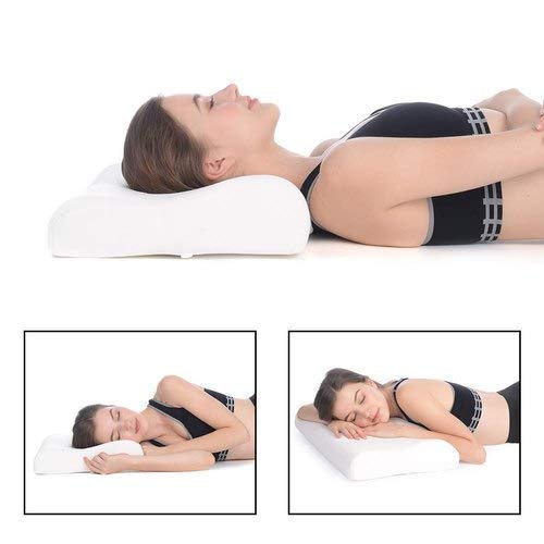 CLOUDTAIL CHOICE Cooling Gel Infused Memory Foam Cervical Orthopedic Neck Support Contour Pillow - 19.5" x 11.5" x 4", White and Blue (Set of 1) - Image 4