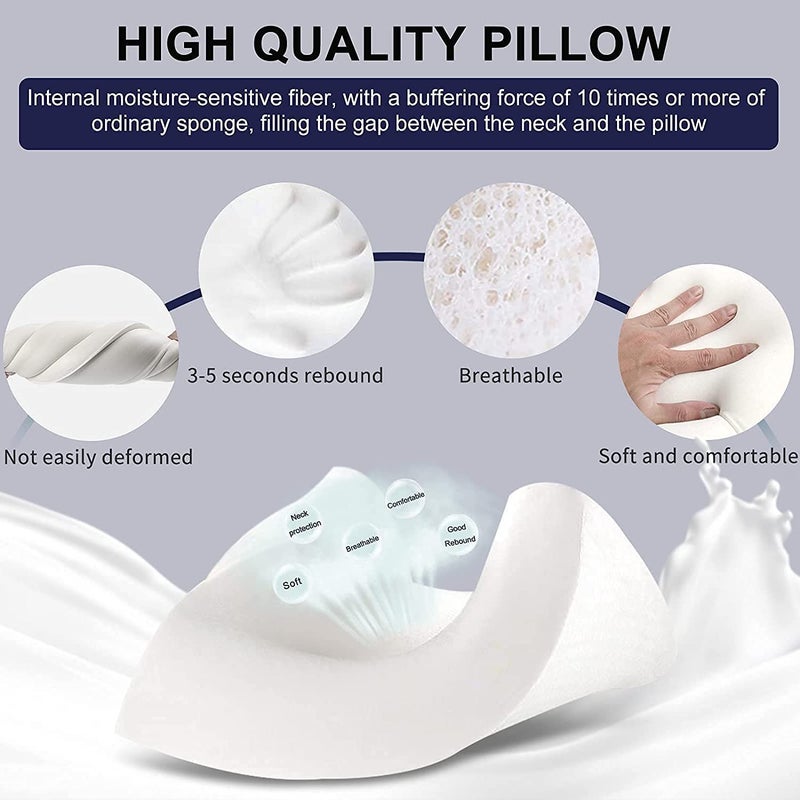 CLOUDTAIL CHOICE Cooling Gel Infused Memory Foam Cervical Orthopedic Neck Support Contour Pillow - 19.5" x 11.5" x 4", White and Blue (Set of 1) - Image 5