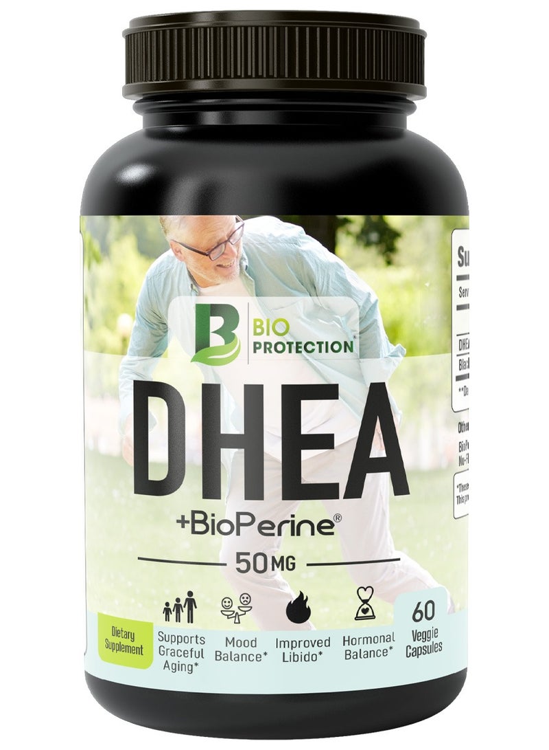 BIO PROTECTION Bio Protection Dhea+Bioperine, 60 Veggie Capsules, 50 mg, Improve Mood - Image 1