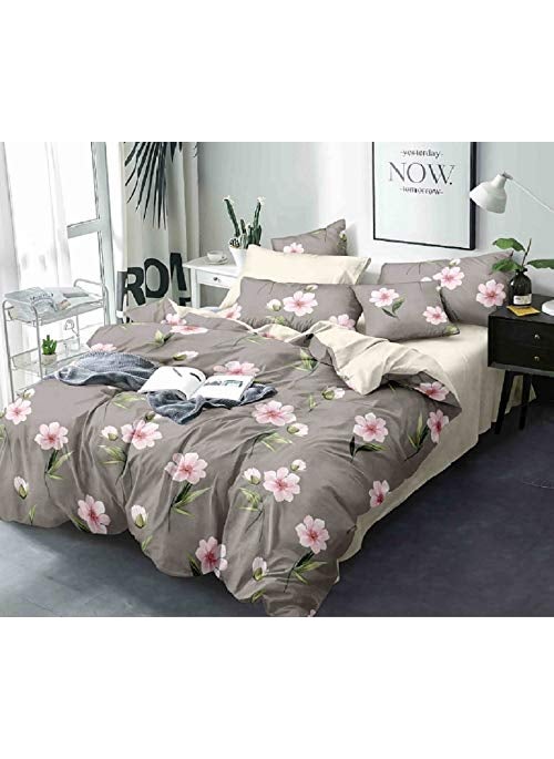 Laying Style Laying Style Soft Glace Cotton King Size Duvet Cover II Razai Cover II Quilt Cover for Double Bed Size with Zipper Dohars 90x100 inch COFFEE Flower  - Image 1