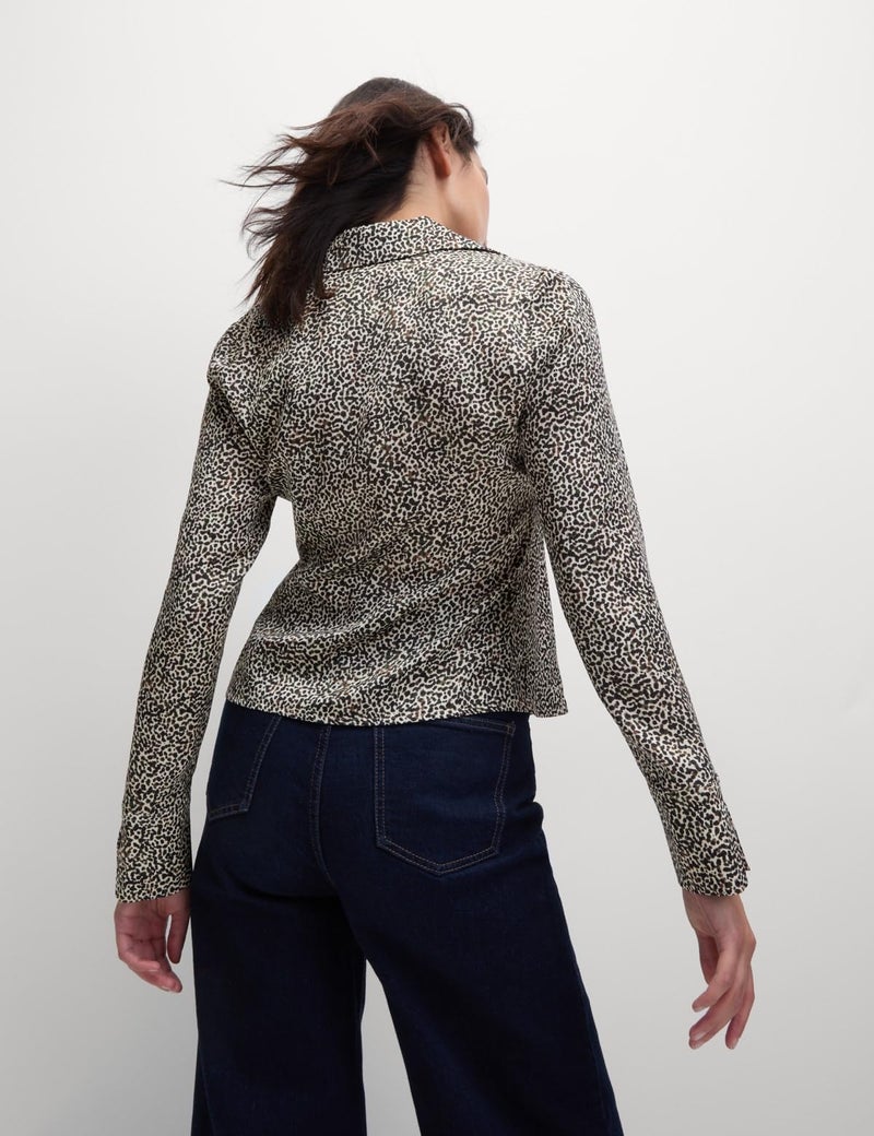 Marks & Spencer Satin Printed Tie Front Blouse Brown Mix - Image 2