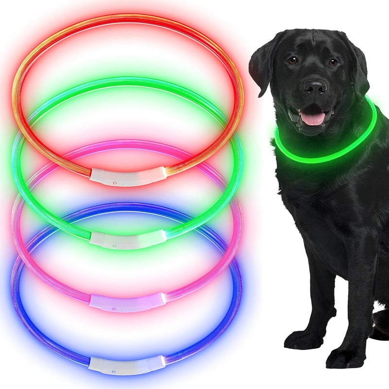 فريندا 4 قطع طوق كلب LED قابل لإعادة الشحن عبر USB، طوق كلب مضيء قابل للتعديل ومقاوم للماء، طوق حيوانات أليفة LED آمن ومضيء، قلادة طوق كلب للمشي ليلاً للكلاب الصغيرة والكبيرة، 4 ألوان - Image 1