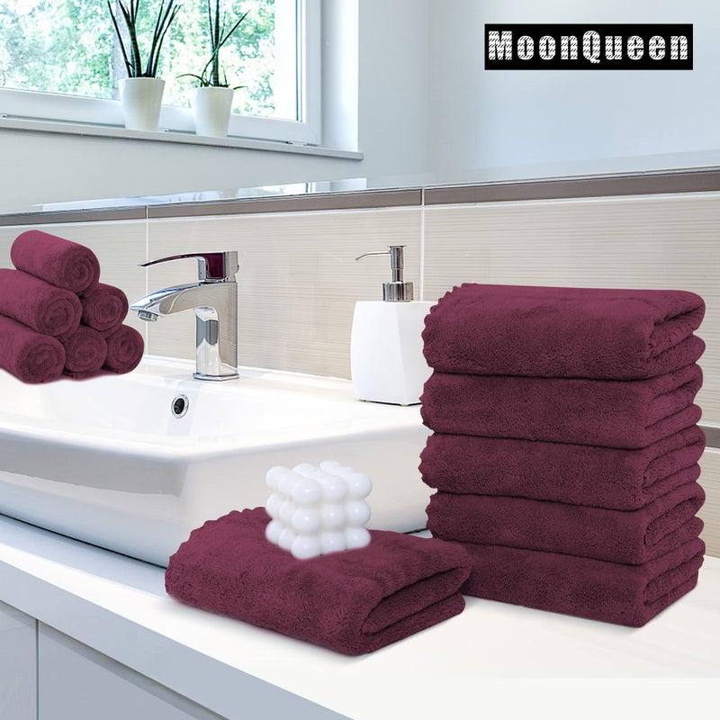 موون كوين Moonqueen 18 مناشف اليد المتميزة - تجفيف سريع - المناشف المصنوعة من الألياف الدقيقة من المناشف الامتصاصية للغاية - الاستخدام متعدد الأغراض كمنشفة يد دش في الفندق 16 × 28 بوصة (بورغوندي)  - Image 1
