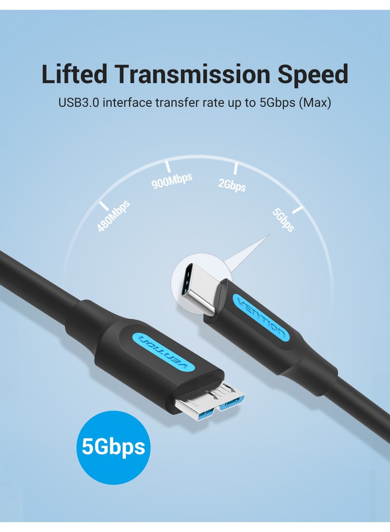 VENTION USB 3.0 C Male to Micro-B Male 2A Cable 0.5M Black Model # CQABD - Image 5