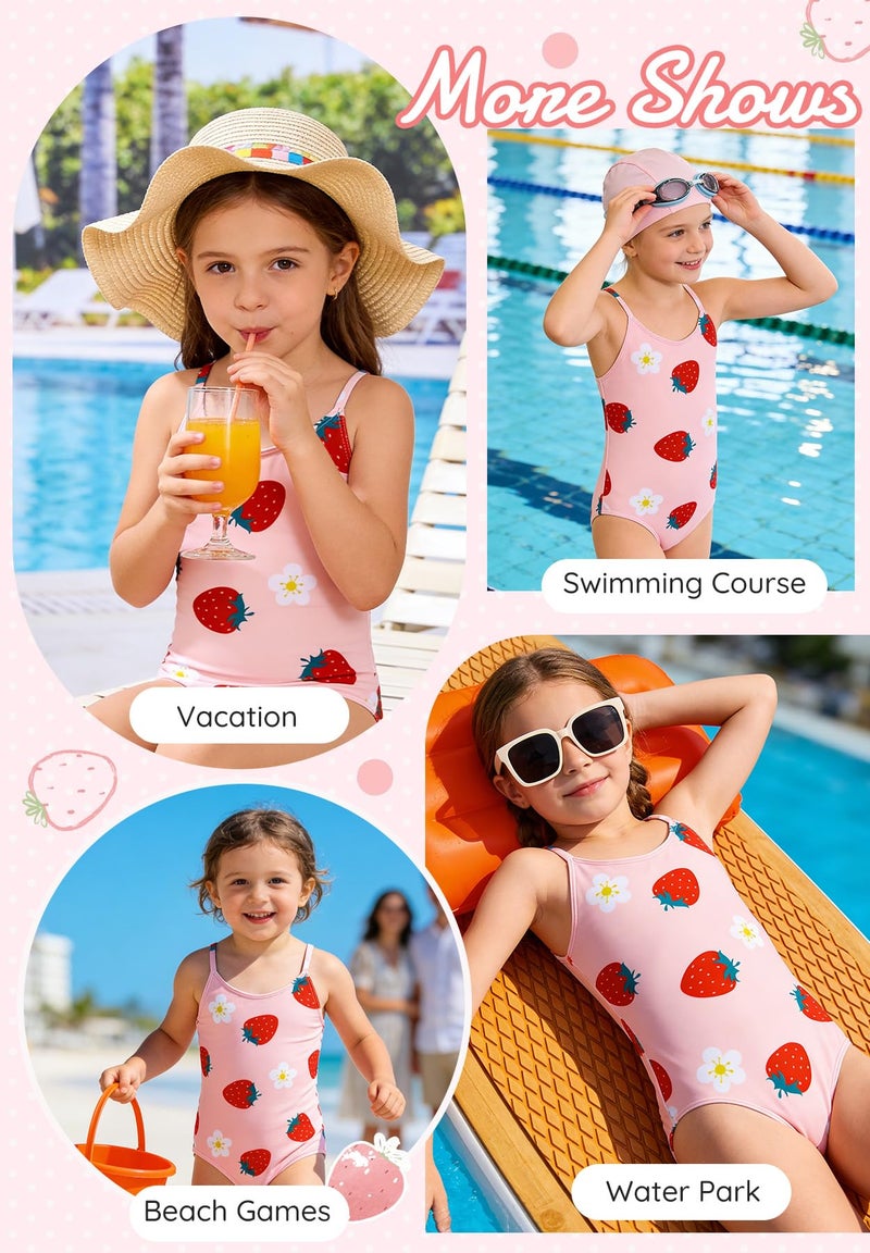 Zando 3T Swimsuit Girls - One Piece Strawberry Baby Swimsuit Girl, Adjustable Quick Dry 2t Bathing Suit Toddler Girls, Cute Kids Swimwear for Summer Beach Vacation Waterpark Wear 2-3T - Image 2
