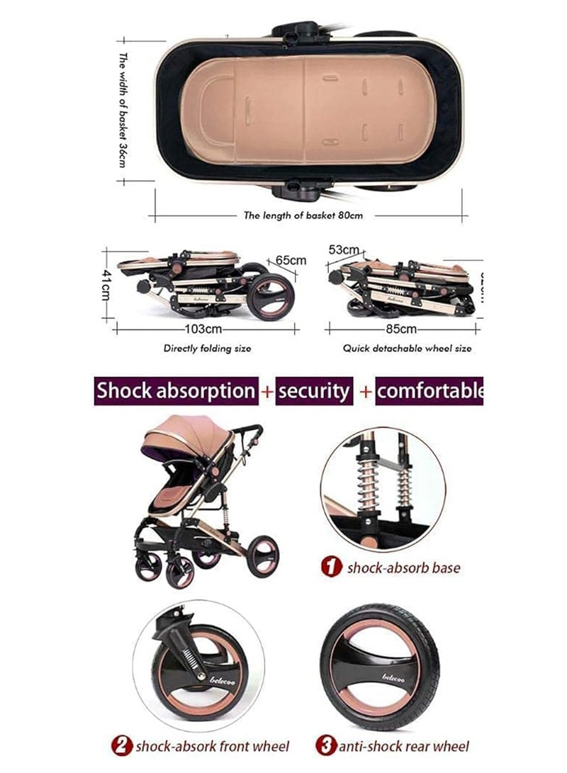 عربة أطفال 3 في 1 مع مقعد قابل للعكس ومظلة قابلة للتعديل - Image 3