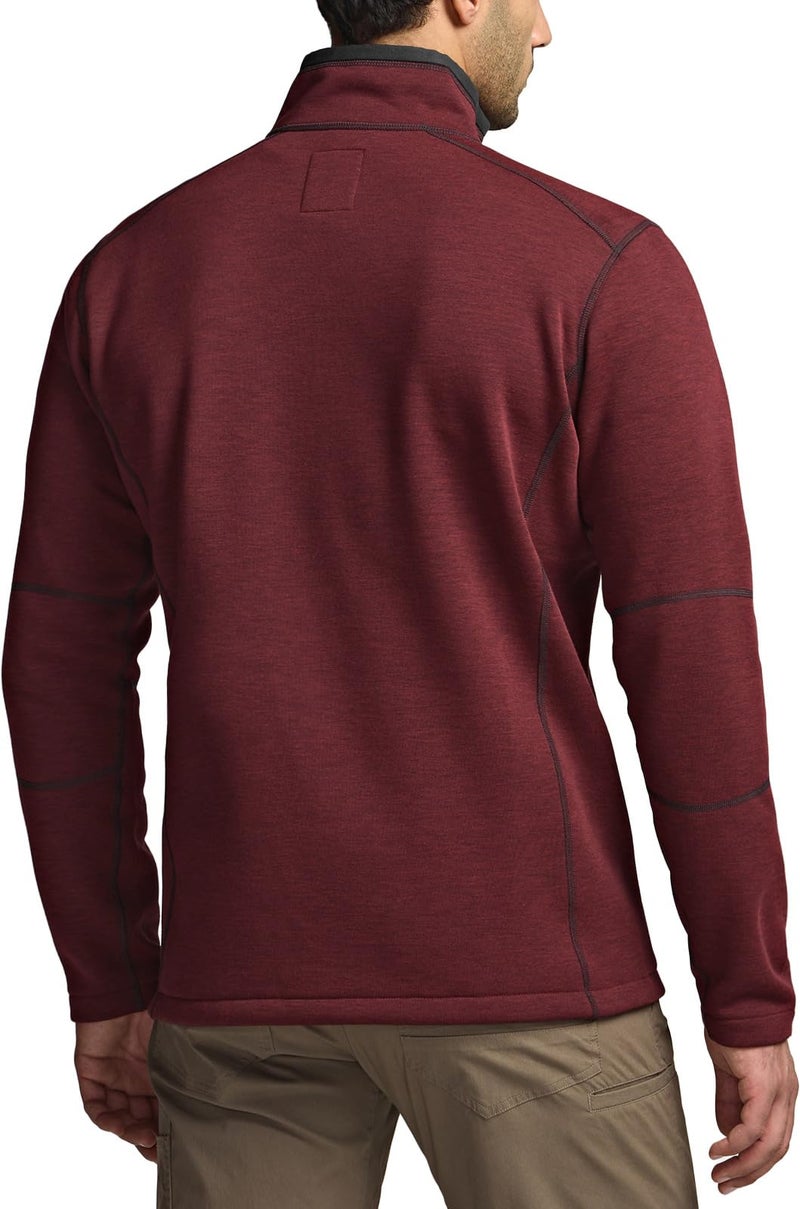 CQR Men's Thermal Fleece Quarter Zip Sweater, Outdoor Lightweight Long Sleeve Pullover, Casual Mock Neck Polo Sweaters, Crest Wine, Large - Image 2