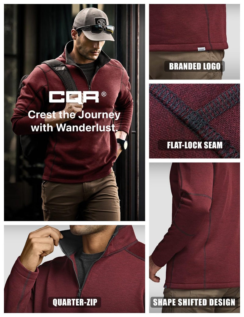 CQR Men's Thermal Fleece Quarter Zip Sweater, Outdoor Lightweight Long Sleeve Pullover, Casual Mock Neck Polo Sweaters, Crest Wine, Large - Image 5