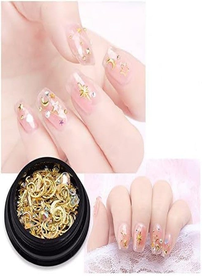 MEILINDS 3D Gold Nail Studs Gold Nail Rivets Gems Nails Art Decoration Sparkle Rhinestones Hollow Moon Star Shaped Artificial Pearls Metal Rivets Charms DIY Nail Tips 9 Boxes - Image 1