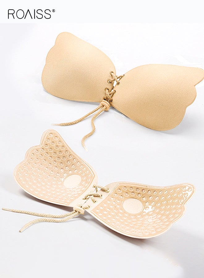 roaiss Women's Drawstring Adhesive Bra, Silicone Bra Invisible Chest Strapless Bra Wedding Dress Gathering Bra Thickened Non-slip Breast Sticking on Underwear Reusable - Image 1