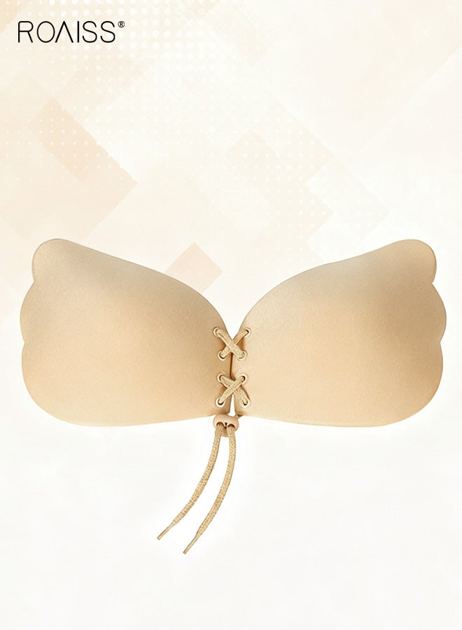 roaiss Women's Drawstring Adhesive Bra, Silicone Bra Invisible Chest Strapless Bra Wedding Dress Gathering Bra Thickened Non-slip Breast Sticking on Underwear Reusable - Image 2