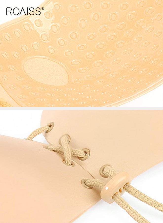 roaiss Women's Drawstring Adhesive Bra, Silicone Bra Invisible Chest Strapless Bra Wedding Dress Gathering Bra Thickened Non-slip Breast Sticking on Underwear Reusable - Image 3