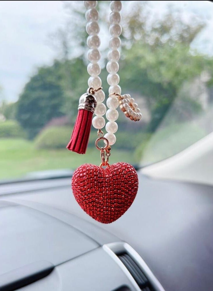 Generic An Elegant red Heart-shaped Mirror Car Pendant  - Image 2