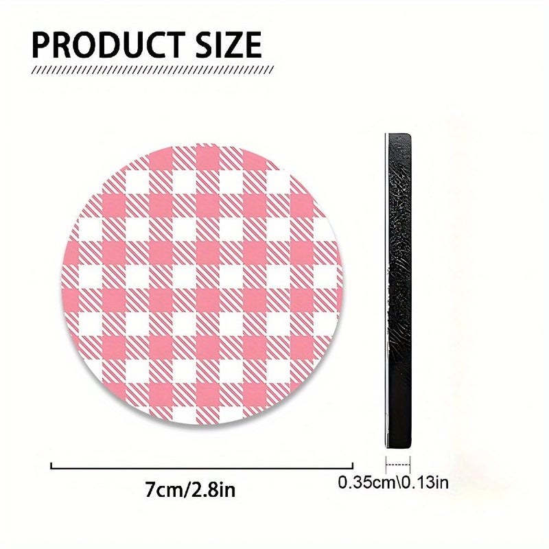 2 Pink Plaid Non Slip Rubber Car Coasters Cute Drink Mats For Road Trip - Image 2