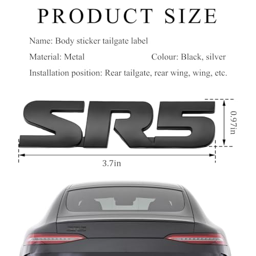 BWBWND 2 PCS 3D SR5 Metal Emblem, Classic Decorative SR5 Nameplate Logo Side Rear Tailgate Badge, Car Fender Trunk Letters Emblem Sticker Decal Compatible with 4Runner Tacoma (Black) - Image 2