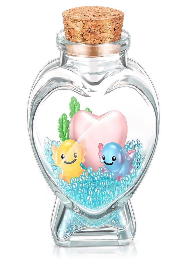 سيفانير مجموعة صنع حوض سمك الأكسولوتل من سيفانر، تتضمن زجاجة زجاجية على شكل قلب، ومرجان راتنجي، وتماثيل صغيرة مضيئة لسمك الأكسولوتل، وقلب راتنجي مضيء، وخرزات زينة لسمك الأكسولوتل لعيد الحب (أزرق، أصفر). - Image 1