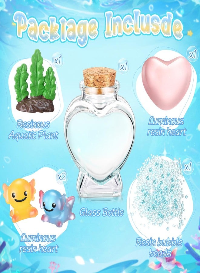 سيفانير مجموعة صنع حوض سمك الأكسولوتل من سيفانر، تتضمن زجاجة زجاجية على شكل قلب، ومرجان راتنجي، وتماثيل صغيرة مضيئة لسمك الأكسولوتل، وقلب راتنجي مضيء، وخرزات زينة لسمك الأكسولوتل لعيد الحب (أزرق، أصفر). - Image 3