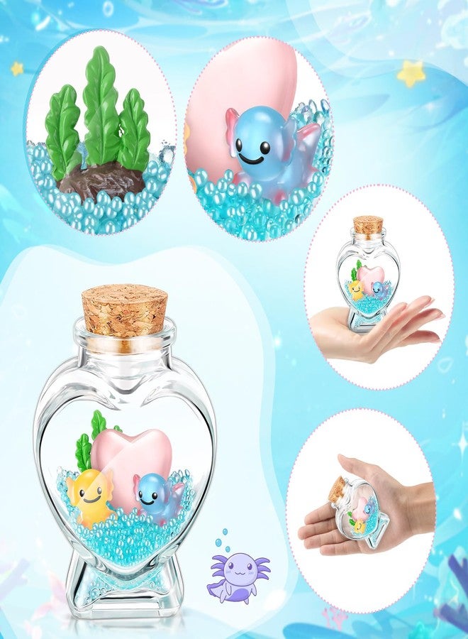 سيفانير مجموعة صنع حوض سمك الأكسولوتل من سيفانر، تتضمن زجاجة زجاجية على شكل قلب، ومرجان راتنجي، وتماثيل صغيرة مضيئة لسمك الأكسولوتل، وقلب راتنجي مضيء، وخرزات زينة لسمك الأكسولوتل لعيد الحب (أزرق، أصفر). - Image 4