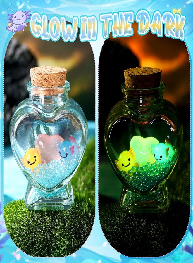 سيفانير مجموعة صنع حوض سمك الأكسولوتل من سيفانر، تتضمن زجاجة زجاجية على شكل قلب، ومرجان راتنجي، وتماثيل صغيرة مضيئة لسمك الأكسولوتل، وقلب راتنجي مضيء، وخرزات زينة لسمك الأكسولوتل لعيد الحب (أزرق، أصفر). - Image 2