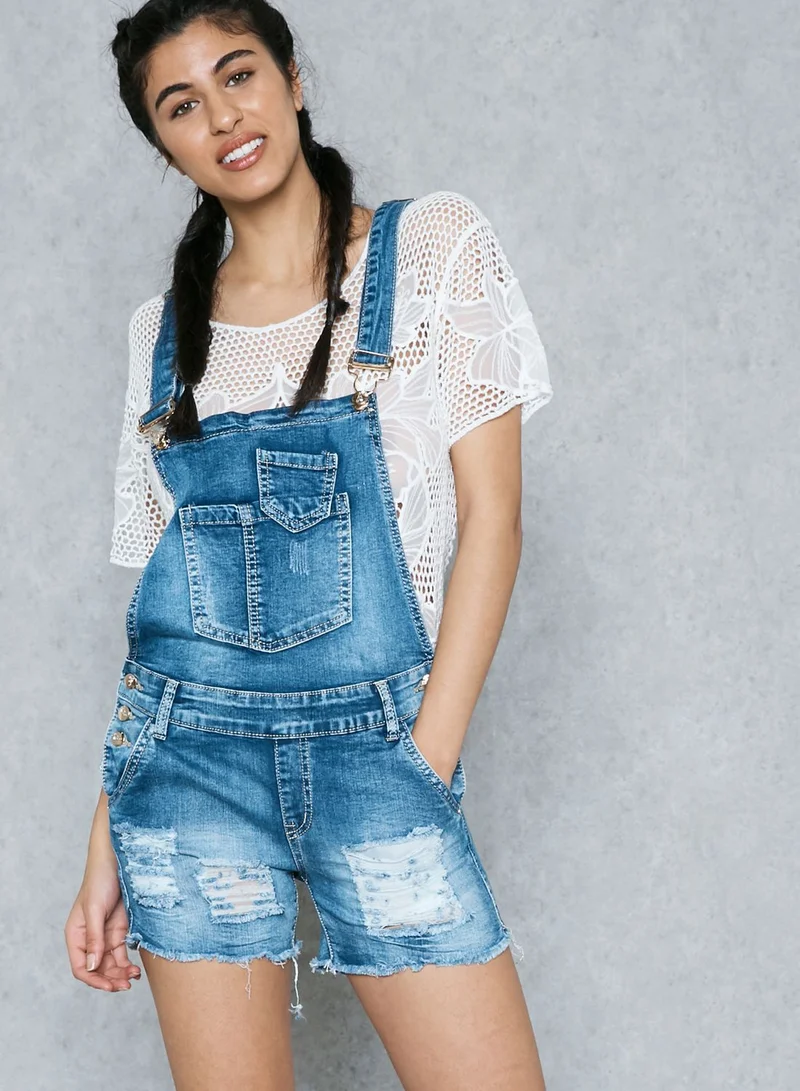 Ginger Ripped Denim Short Dungaree