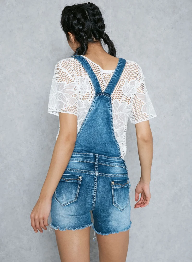 Ginger Ripped Denim Short Dungaree