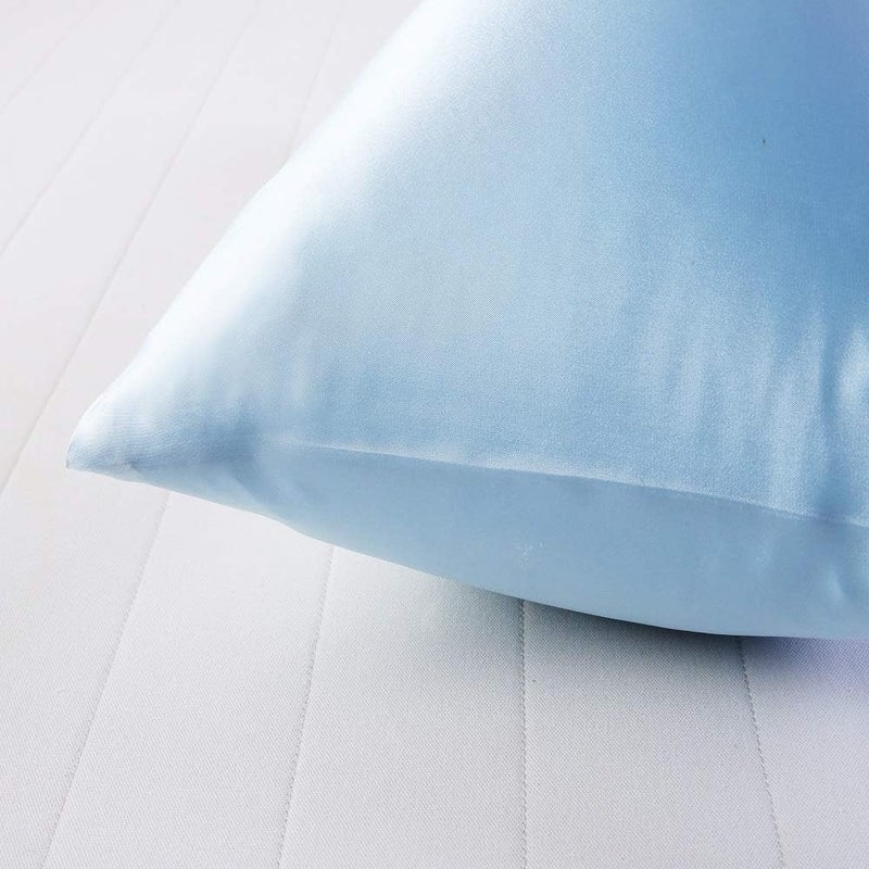LCBD Silky Satin Toddler Pillowcases Set of 2, Super Soft Travel Pillow Covers, Small Kids Pillow Cases with Envelope Closure, 13"x 18", Light Blue - Image 3