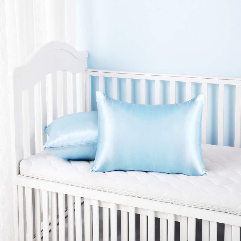 LCBD Silky Satin Toddler Pillowcases Set of 2, Super Soft Travel Pillow Covers, Small Kids Pillow Cases with Envelope Closure, 13"x 18", Light Blue - Image 2