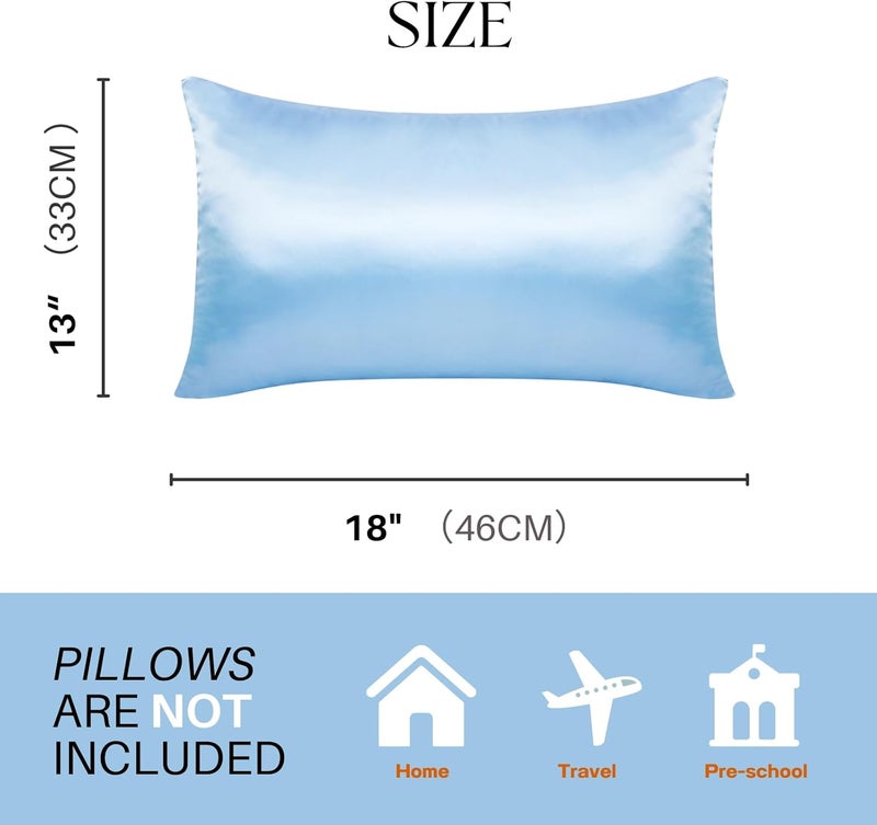 LCBD Silky Satin Toddler Pillowcases Set of 2, Super Soft Travel Pillow Covers, Small Kids Pillow Cases with Envelope Closure, 13"x 18", Light Blue - Image 4