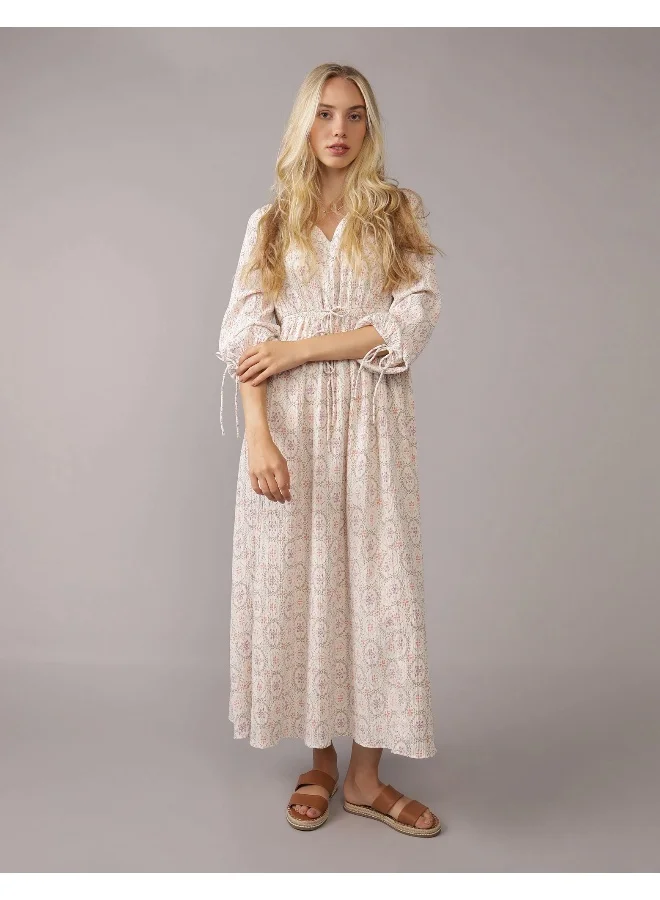 American Eagle AE Long-Sleeve Tie Front Midi Dress