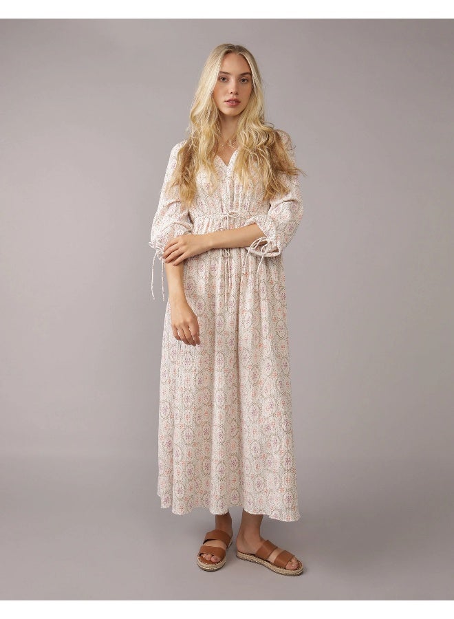 American Eagle AE Long-Sleeve Tie Front Midi Dress - Image 1